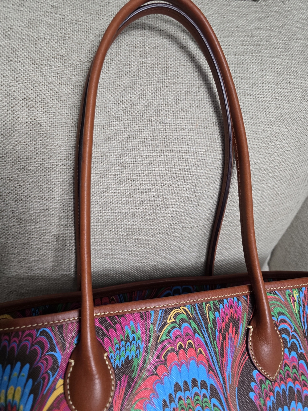 Dooney & Bourke Multicolor Marbled Print Tote and Wristlet with Brown Trim - Picture 5 of 11